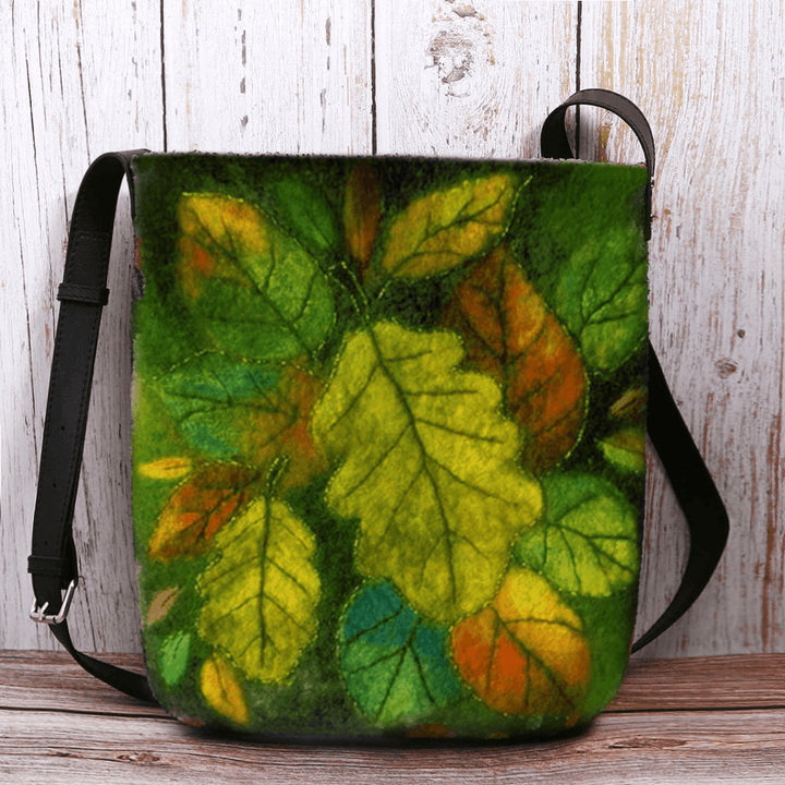 Women Colorful Leaf DIY Lamb Hair Bag Crossbody Bag Shoulder Bag - MRSLM