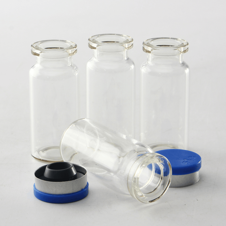 100Pcs 10Ml Clear Glass Bottle Storage Vials W/ Stopper Flip off Seals Aluminum Blue Caps - MRSLM