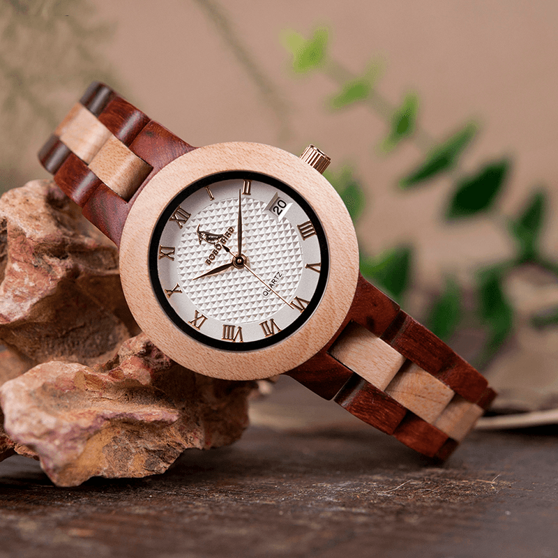 BOBO BIRD M19 Roman Number Date Display Women Wrist Watch Wooden Quartz Watch - MRSLM