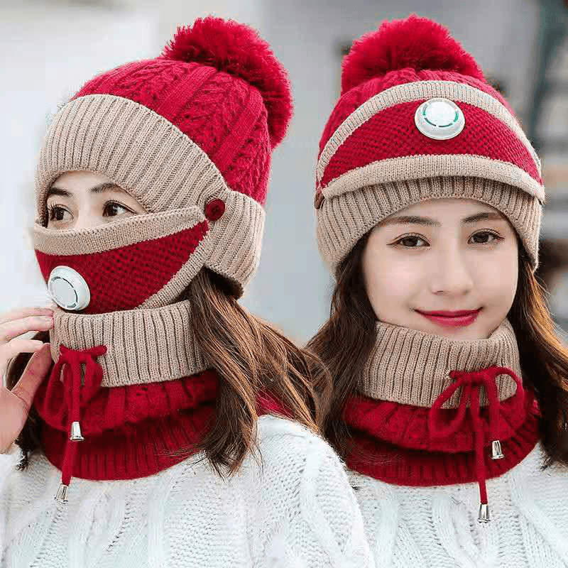 BIKIGHT Cotton Knit Windbreak Winter Warmth Cute Riding Protection Suit Bicycle Caps Bike Skiing Camping Winter Hat Scarf Mask Suit - MRSLM