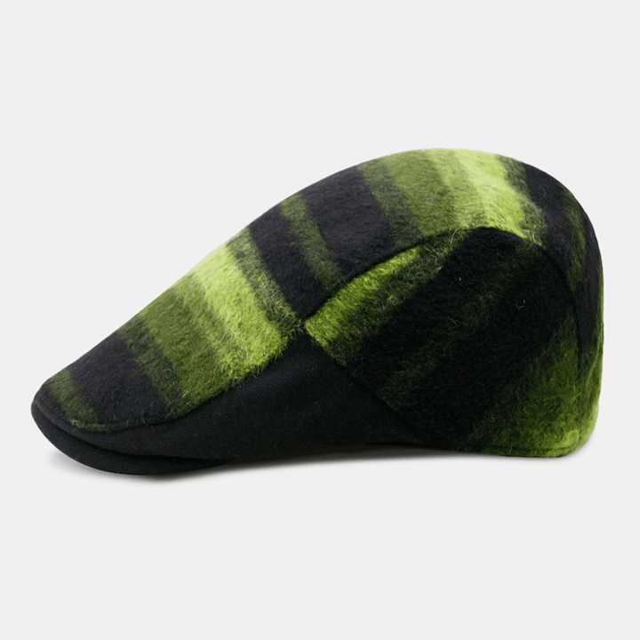 Unisex Woolen Color Matching Striped Beret British Retro Autumn Winter Warm Outdoor Sunshade Painter Hat - MRSLM