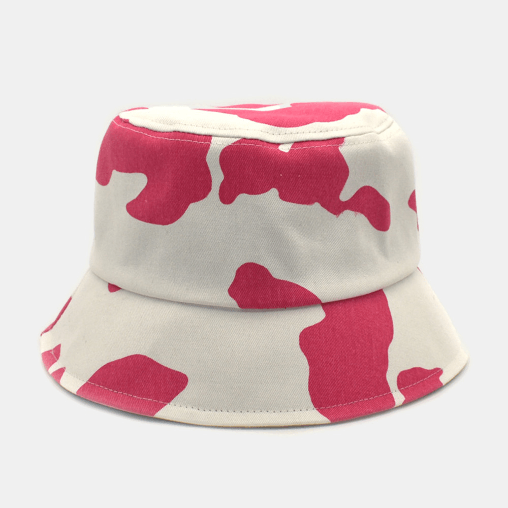 Women Cow Pattern Printing Bucket Hat Cotton Color Contrast All-Match Sunscreen Sunshade Hat - MRSLM