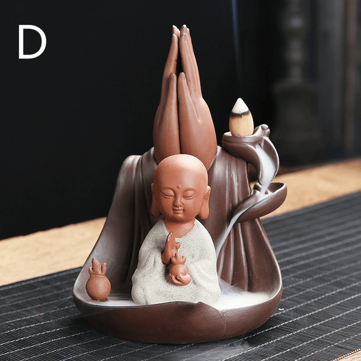 Little Monk Lotus Backflow Ceramic Cone Buddhist Incense Burner Holder Decorations - MRSLM