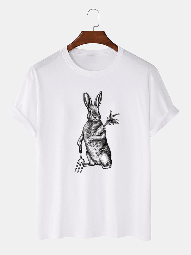 Mens 100% Cotton Easter Rabbit & Carrot Graphic Short Sleeve T-Shirt - MRSLM