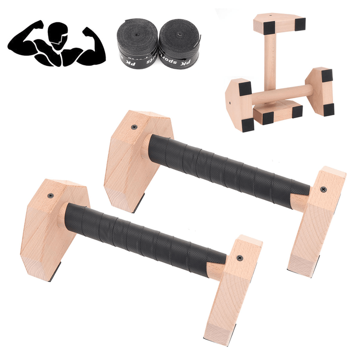 1 Pair Wood Push-Up Bars Calisthenics Gymnastics Parallettes Handstand Fitness Sport - MRSLM