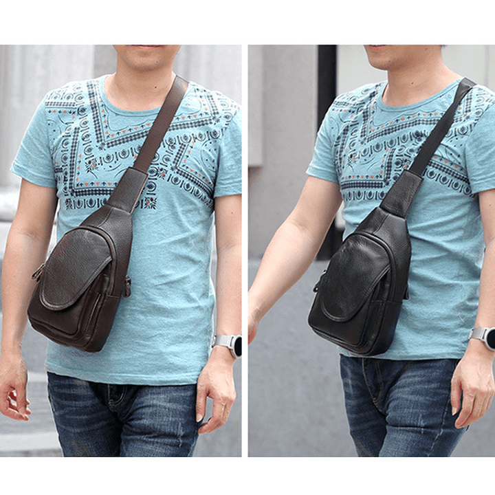 Men Women Genuine Leather Chest Bag Fashion Retro Casual Crossbody Bag with 3 Colors - MRSLM