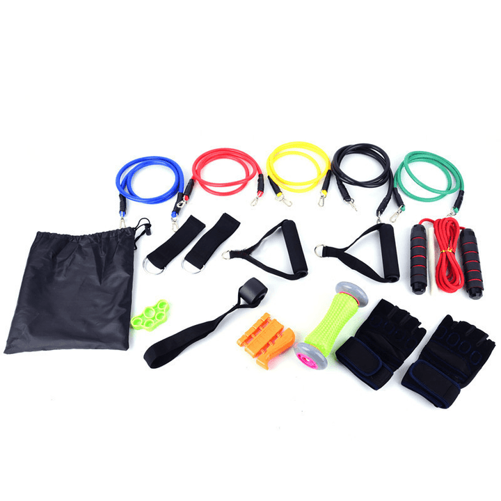 16 Pcs Resistance Bands Set 5 Exercise Bands Jump Rope Grip Strength Hand Legs Straps Gloves Foot Massage Roll Muscle Massager Fitness - MRSLM