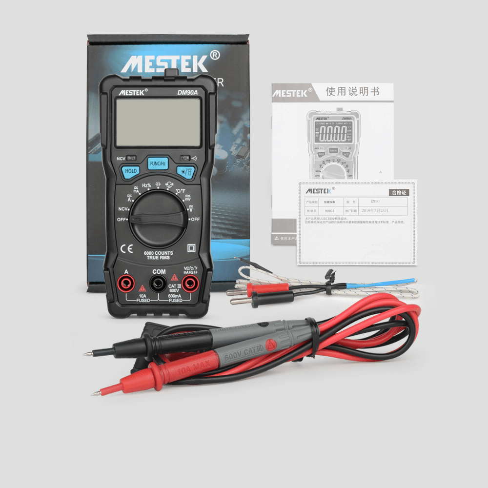 MESTEK High Precision Multimeter DM90A 6000 Counts Auto Ranging Electrician Digital Voltage Meter Flash Light Back - MRSLM