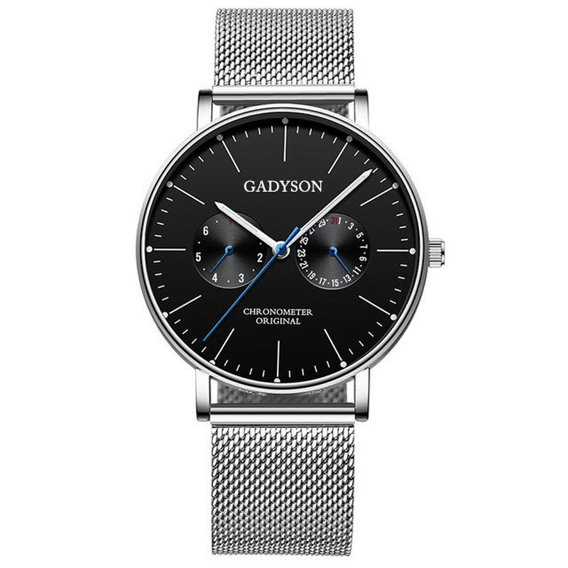 Business Men Watch Thin Dial Steel Mesh Band Luminous Waterproof Pointers Quartz Watch - MRSLM