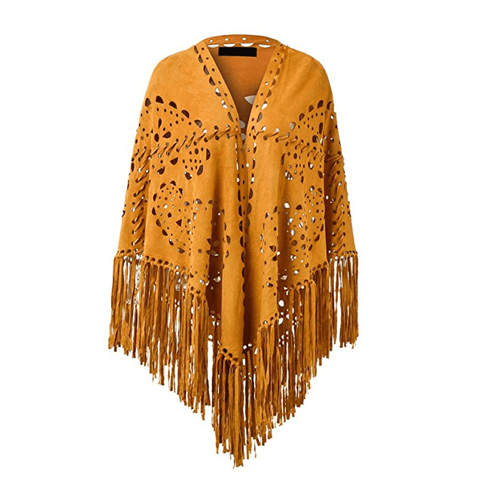 Stretch Suede Fringed Shawl Cape All-Match - MRSLM