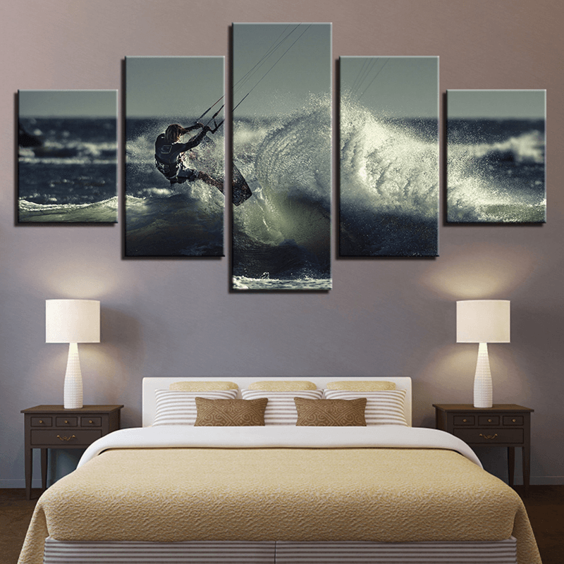 5PCS Modern Home Room Wall HD Art Picture Surfing Spray Painting Decor Walls Sticker - MRSLM