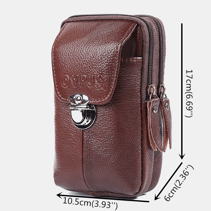 Men Genuine Leather Retro Business Waterproof 6.3 Inch Phone Bag Waist Bag with Belt Loop - MRSLM