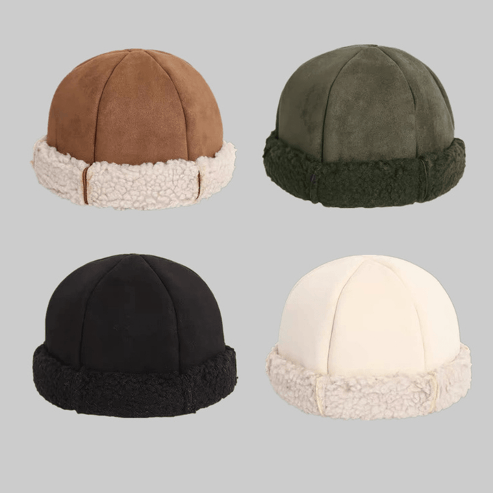 Unisex Shearling Lamb Hair Warm Casual Fashion plus Thicken Brimless Beanie Skull Hat Landlord Hat - MRSLM