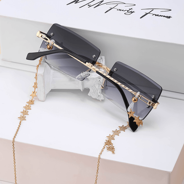 Women'S Rimless Diamond Cut Chain Sunglasses - MRSLM