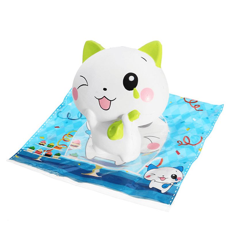 Woow Squishy Cat 13Cm Slow Rising Collection Gift Cute Decor Soft Toy Blue and Green - MRSLM