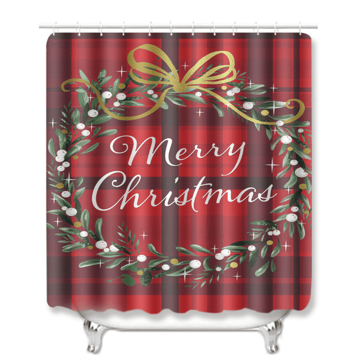 Bathroom Shower Curtain Pedestal Rug Lid Toilet Cover Christmas Bath Mat Decor - MRSLM