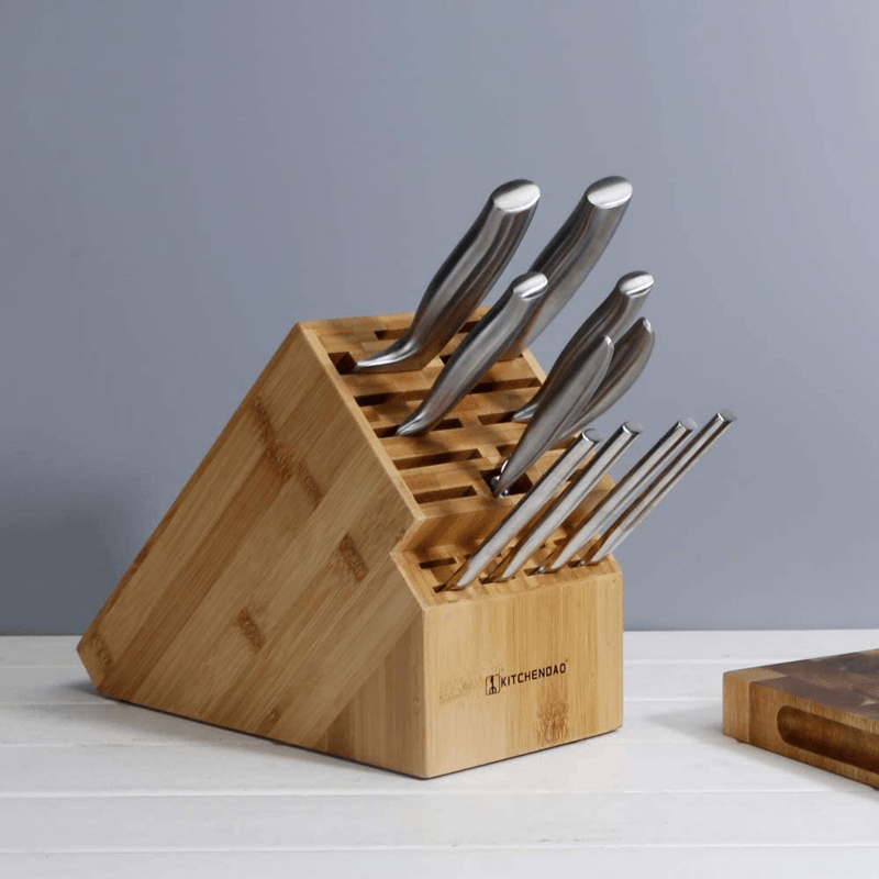 KITCHENDAO 20-Hole Wood Oblique Insert Kitchen Steak Knife Utensil Holder Knife Storage Drier Tool - MRSLM