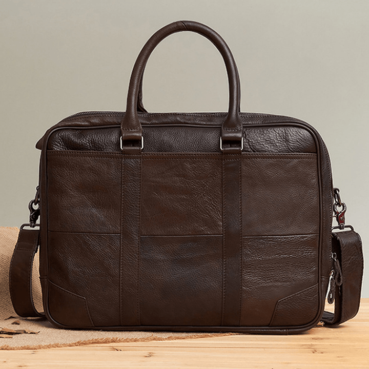 Genuine Leather Business Laptop Bag Briefcase Crossbody Bag - MRSLM