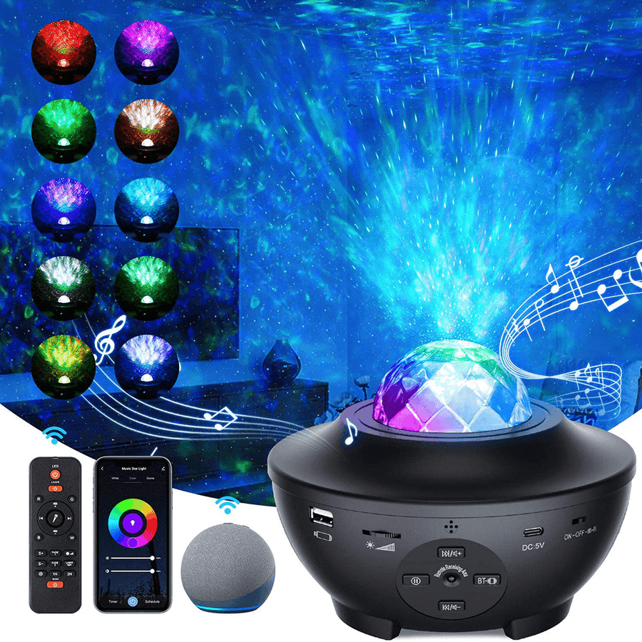 Starry Sky Light Smart Wifi Galaxy Projector Night Light Alexa APP Control 10-Color Music Player Bluetooth Speaker Timer Suitable for Children and Adult Parties - MRSLM