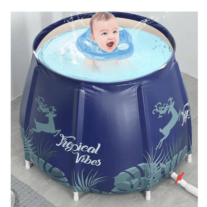 Portable Bathtub Folding Bath Bucket Foldable Large Adult Tub Baby Swimming Pool Insulation Separate Family Bathroom SPA Tub with Lid - MRSLM