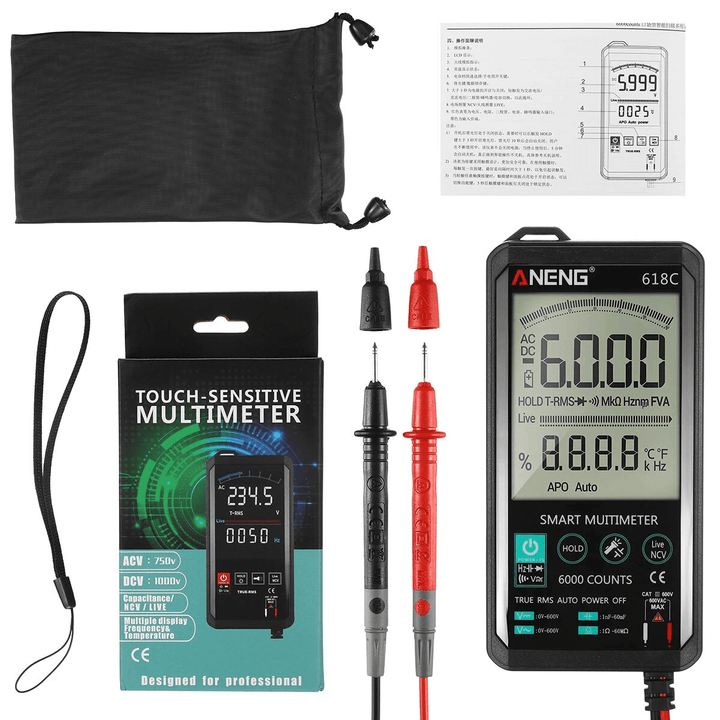 ANENG Smart Touch Digital Multimeter LCD Ohmmeter Auto Tester Voltmeter RMS - MRSLM