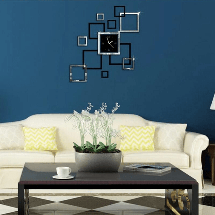 Honana DX-X4 Creative 3D Acrylic Mirror Wall Sticker Quartz Clocks Square Watch Large Home Decor - MRSLM