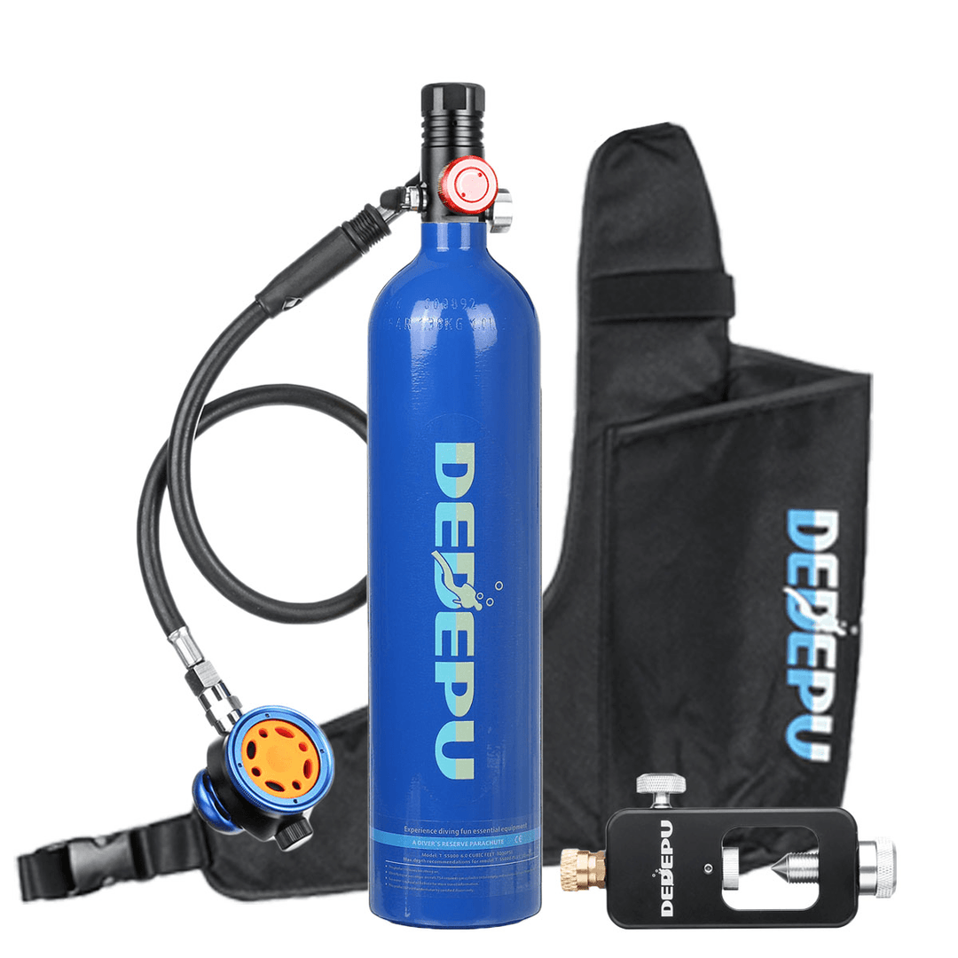 DEDEPU 3 Pcs 1L Mini Diving Scuba Cylinder Oxygen Tank Diving Respirator Breathing Adapter with Air Tank Bag Underwater Equipment - MRSLM