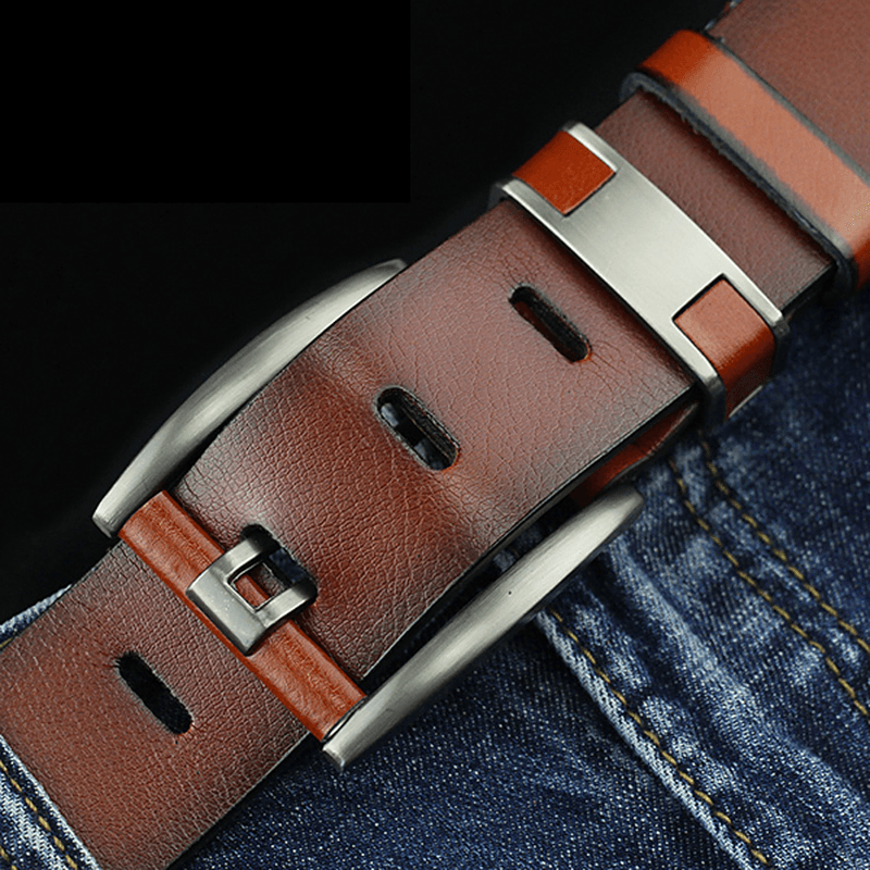 108CM Business Alloy Buckle Leather Belt Plain Waistband - MRSLM