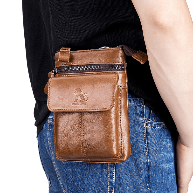 Men Genuine Leather Multi-Carry Crossbody Bag Cowhide Bag - MRSLM