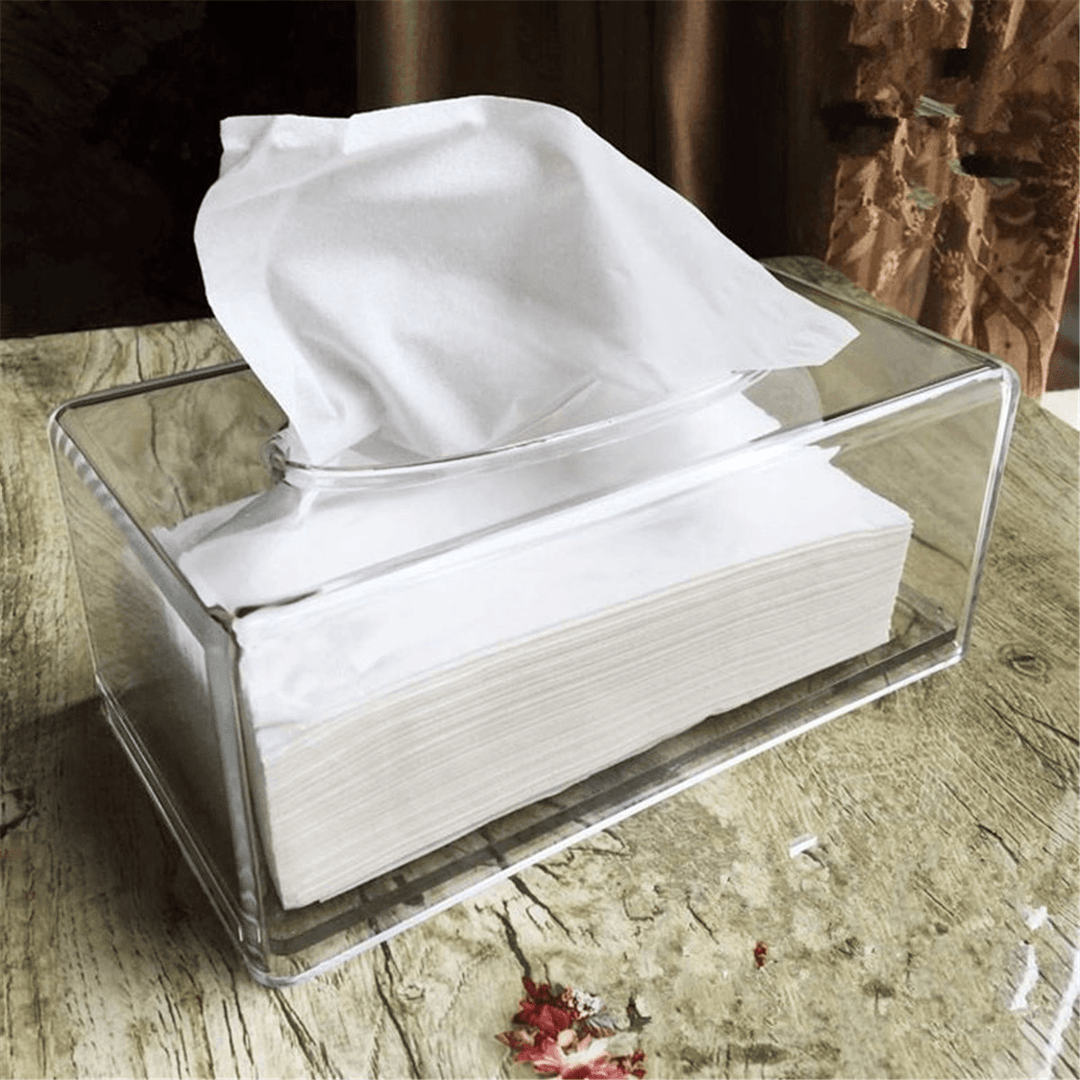 Acrylic Clear Transparent Tissue Box Cover Rectangular Holder Paper Storage Case - MRSLM