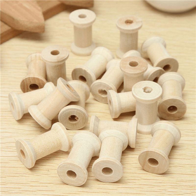 20Pcs Vintage Wooden Sewing Machine Bobbins Spools Reels - MRSLM