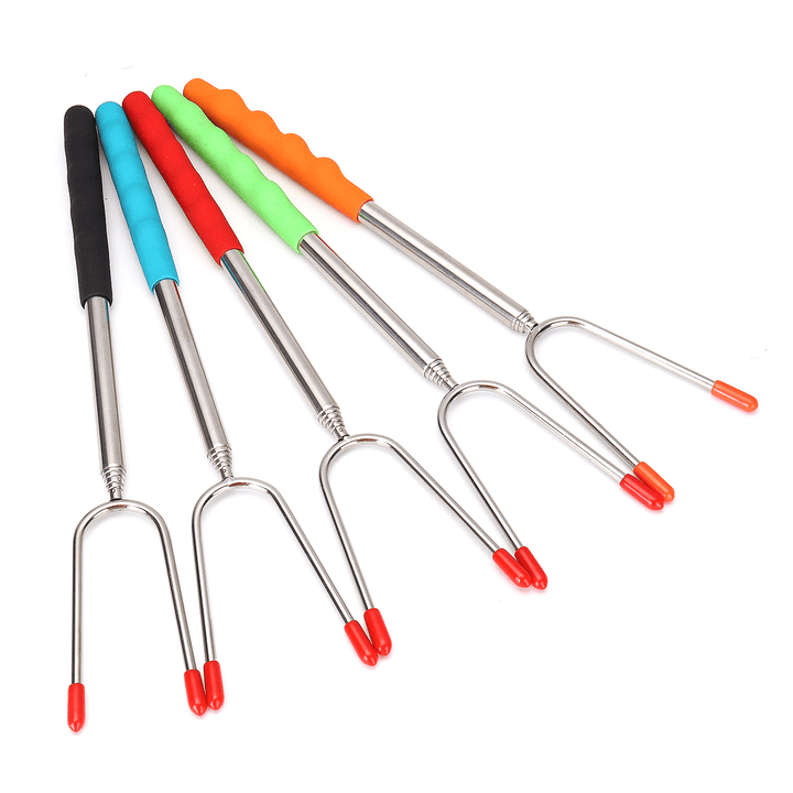 5Pcs 45'' Extendable Roasting Sticks BBQ Fork Telescoping Skewers Cooking Tool - MRSLM