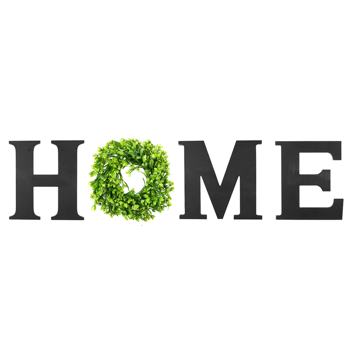 Wooden Home Letters Wall Hanging Home Sign with Artificial Eucalyptus Decoration for Living Room House - MRSLM