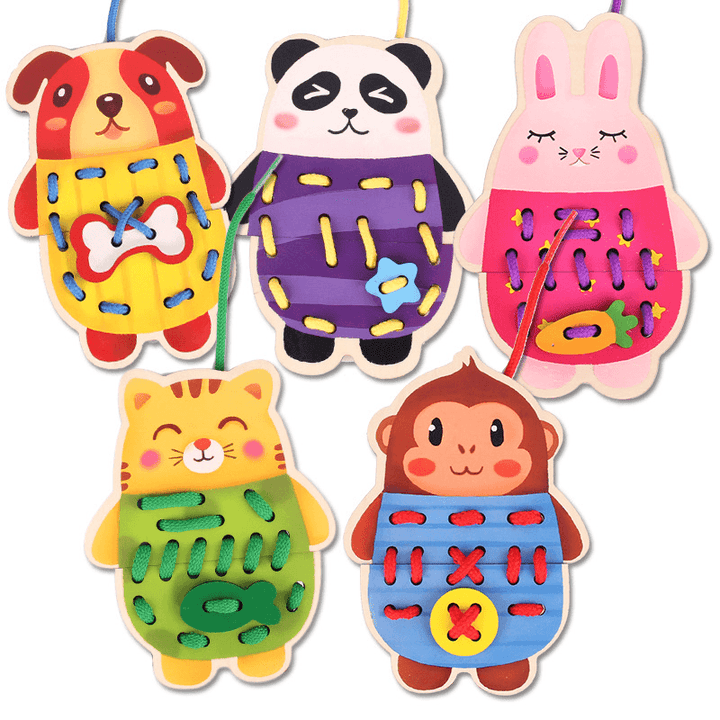 Wooden Early Education Fruit Animal Handmade Puzzle Beaded Stringing Toy - MRSLM