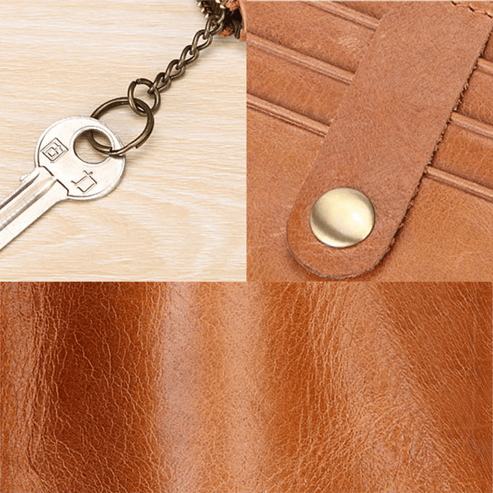 Men Genuine Leather RFID 3 Card Slots Retro Key Chain Holder Wallet - MRSLM