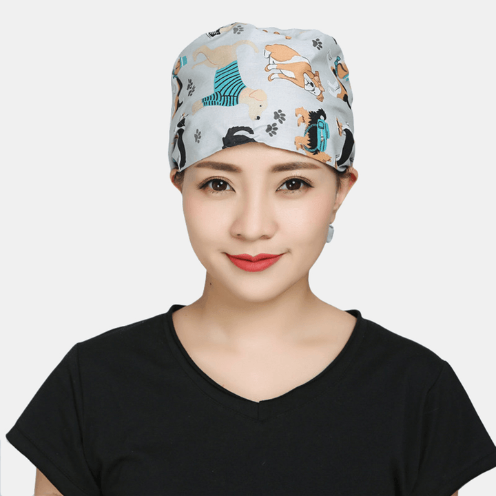 Surgical Cap Scrub Caps Dustproof Cotton Printed Beautician Hat - MRSLM