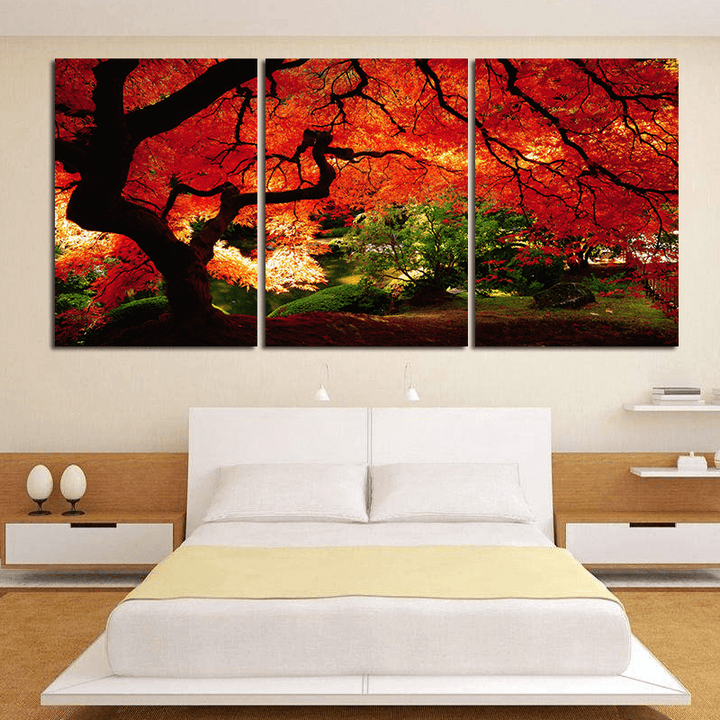 Miico Hand Painted Three Combination Decorative Paintings Maple Tree Wall Art for Home Decoration - MRSLM