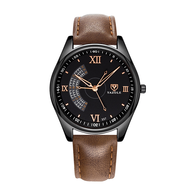 YAZOLE 337 Business Casual Big Roman Numeral Dial PU Leather Strap 3ATM Waterproof Men Quartz Watch - MRSLM