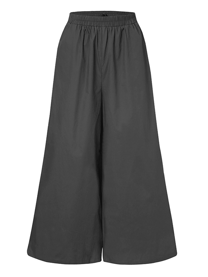 Women Cotton Pocket Elastic Waist Wide Leg Loose Casual Pants - MRSLM