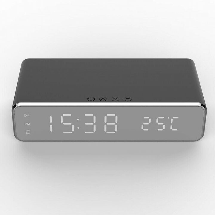 Electric LED 12/24H Alarm Clock with Phone Wireless Charger Table Digital Thermometer Display Desktop Clock - MRSLM