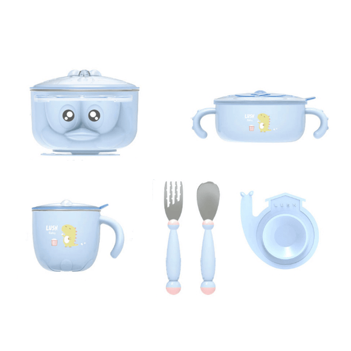 RUSHAN L-SCJ001 Happyduck 5PCS Baby Insulation Tableware Set Kids Bowl Spoon Fork Salad Bowl Milk Cup from Xiaomi Youpin - MRSLM