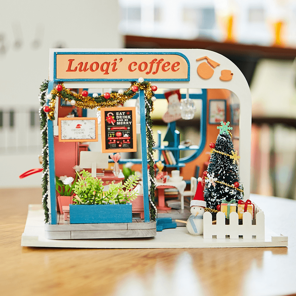 Iiecreate K-046 DIY Assembled Luoqi Coffee Cabin Doll House Christmas Gifts Model Toy - MRSLM