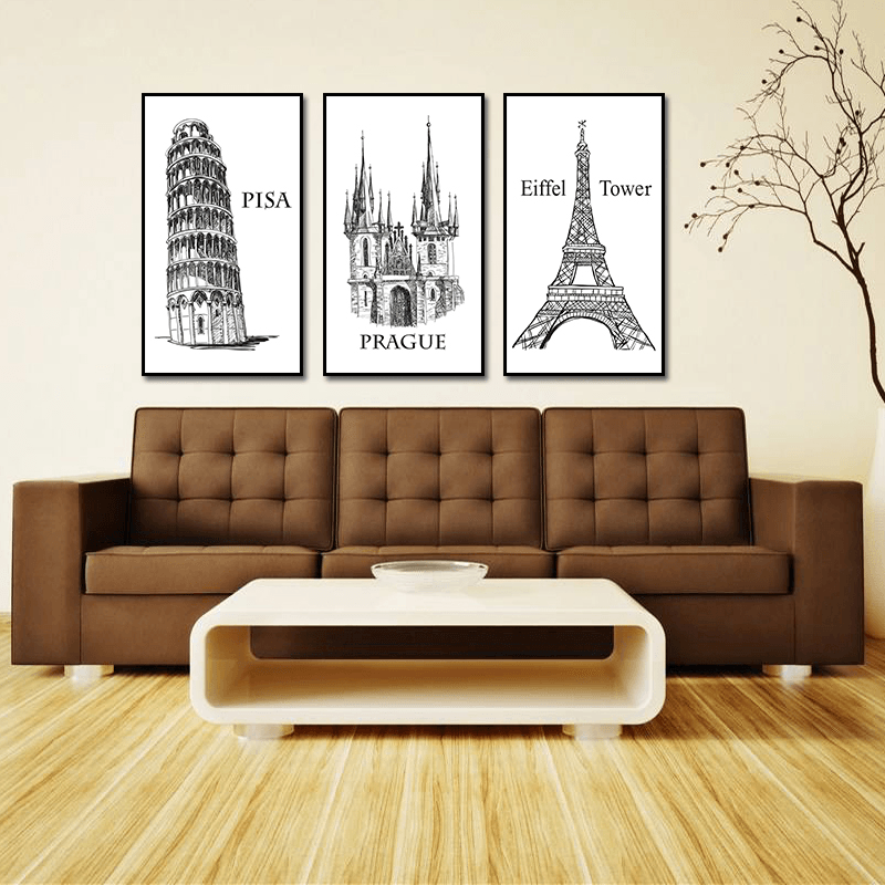 Miico ALTB-A Hand Painted Three Combination Decorative Paintings Architecture Wall Art for Home Decoration - MRSLM