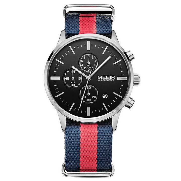 MEGIR Casual Sports Multifunction with Calendar Chronograph Cloth Strap Waterproof Men Quartz Watch - MRSLM