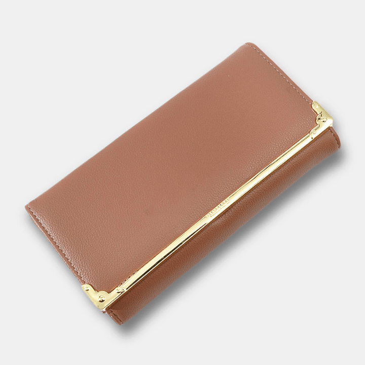 Women Metal Trim Buckle Decor Long Purse 6.5 Inch Wallet Large Capacity Multi-Card Slot Card Holder Coin Purse - MRSLM