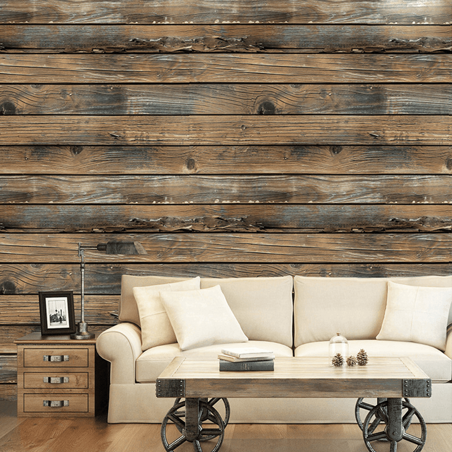 3D Retro Wood Planks Wallpaper Wall Decor Home Indoor Stick Self-Adhesive - MRSLM