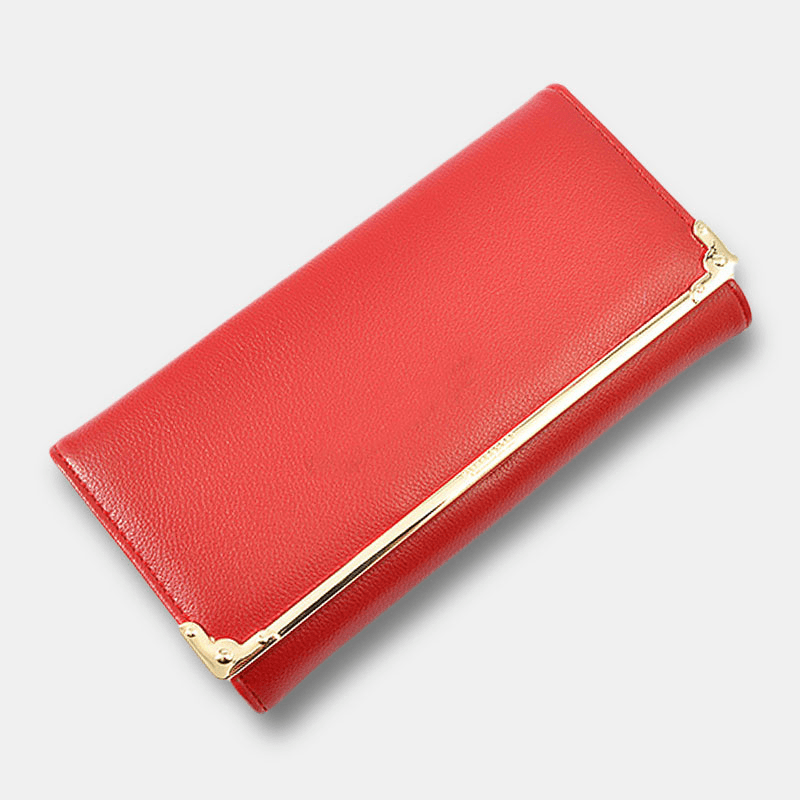 Women Metal Trim Buckle Decor Long Purse 6.5 Inch Wallet Large Capacity Multi-Card Slot Card Holder Coin Purse - MRSLM