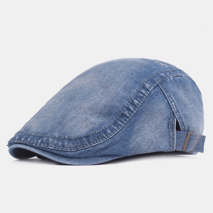 Men Washed Denim Beret Caps Forward Caps Outdoor Travel Hats Retro Hat - MRSLM