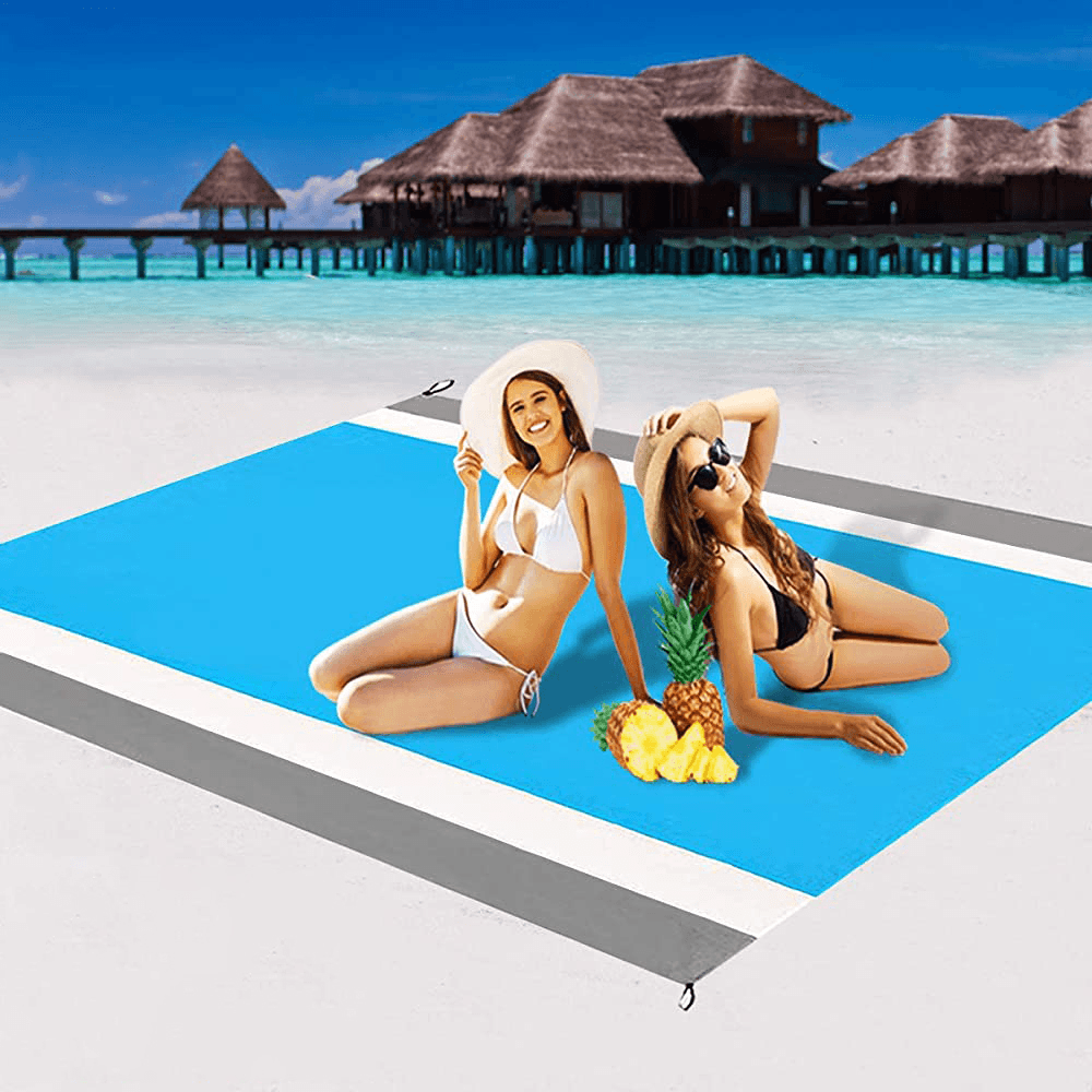 200X210Cm Beach Blanket Sand Proof Waterproof 1-6 Persons Folding Picnic Mat for Camping Travel with Ground Nail Carabiner - MRSLM