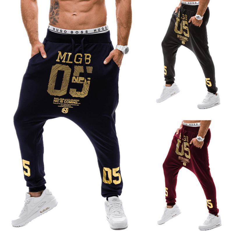 Men'S Harem Pants Alphabet Print Low-Grade Baggy Pants - MRSLM